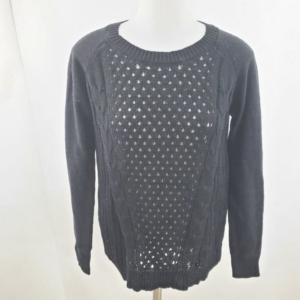 So Sweater S Black Crochet Knit perforated Holes Long Sleeve Kohls Geometric